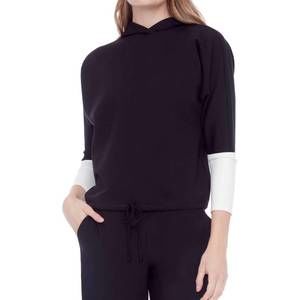 NEW I LOVE TYLER MADISON stripped armband cropped hoodie sweatshirt in black